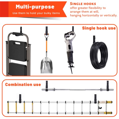 4 Pack Garage Storage Hooks, 4 Inch Wall Mount Ladder Hangers | Heavy Duty Wall Hooks, Utility Steel Ladder Hooks for Hanging Shed Tools, Ropes, Garden Hoses, Shovel, Bulk Items | 88 Lbs - size: 4 Pack (4 inch)