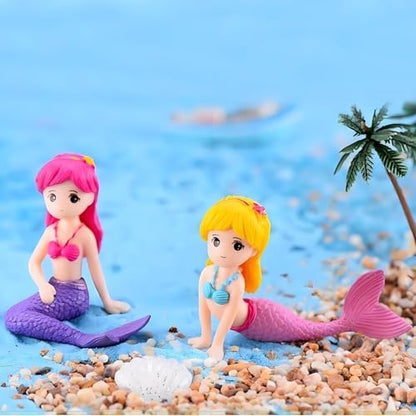Mermaid Aquarium Ornament for Fish Tanks and Terrariums, Pink Plastic Mermaid Figurine for Fairy Gardens, DIY Landscapes and Party Decor (Miniature Size)
