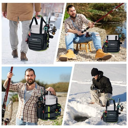 Fishing Bucket Organizer for 5 Gallon Bucket Accessories, Fishing Tackle Bag with Adjustable Buckle, Fishing Rod Bag with 15 Multi-Pockets for Fishing Gear and Equipment (Dark Gray)