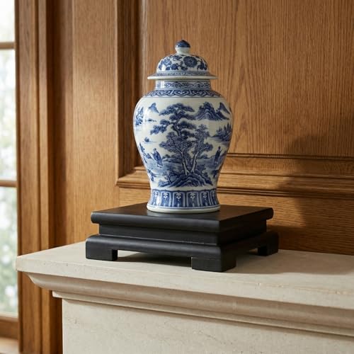 POPETPOP Chinese Plant Stand Oriental Furniture Wooden Display Base Square Pedestal Vase Base Table Lamp Teapot Base for Buddha Statue Aquarium Fishbowl Plant Stool