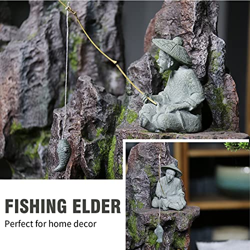 Aquarium Mini Fisherman Statue Asian Zen Decoration Mini Fisherman Chinese Figurine Old Man Figurine Accessories Figurines Chinese Mudman for Fish Tank Pot Garden Home