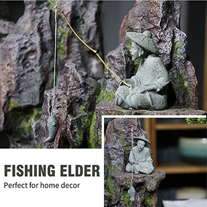 Aquarium Mini Fisherman Statue Asian Zen Decoration Mini Fisherman Chinese Figurine Old Man Figurine Accessories Figurines Chinese Mudman for Fish Tank Pot Garden Home