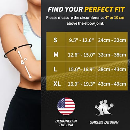 CAMBIVO 2 Elbow Sleeves and 1 Tennis Elbow Strap Set for Tendonitis Relief - color: Black(2Pcs Elbow Sleeve+1Pcs Elbow Strap), size: Medium