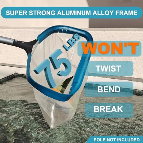 Pool Net - Professional 20" Swimming Pool Leaf Skimmer Rake, Aluminum Frame Deep Nylon Bag, Ultra Fine Mesh Nets for Cleaning Leaves, Sand, Pollen, Finest Debris (No Pole) - size: 20"