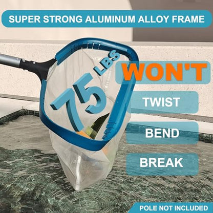 Pool Net - Professional 20" Swimming Pool Leaf Skimmer Rake, Aluminum Frame Deep Nylon Bag, Ultra Fine Mesh Nets for Cleaning Leaves, Sand, Pollen, Finest Debris (No Pole) - size: 20"
