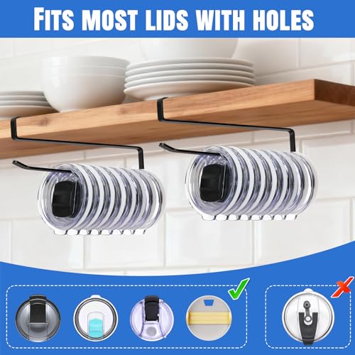2 Pack Tumbler Lid Organizer, Versatile Cup & Water Bottle Lid Holder, Upgraded Kitchen Space Saver & Under Cabinet Storage, No Adhesive or Drilling Needed, Multi-Use Tumbler Lid Holder, Black - style: 2 Pack, Black
