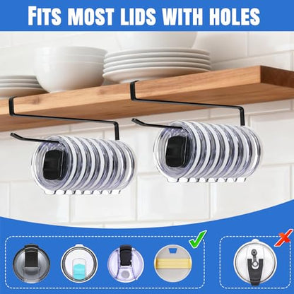 2 Pack Tumbler Lid Organizer, Versatile Cup & Water Bottle Lid Holder, Upgraded Kitchen Space Saver & Under Cabinet Storage, No Adhesive or Drilling Needed, Multi-Use Tumbler Lid Holder, Black - style: 2 Pack, Black