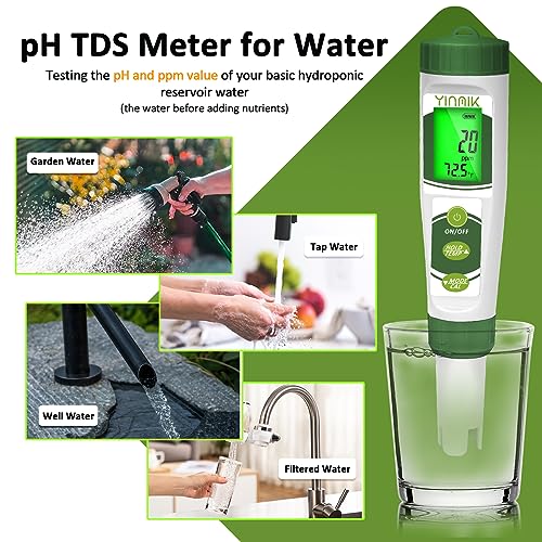 pH EC Meter for Water Hydroponics, PPM Meter for Nutrients, Measure pH PPM Conductivity Temperature of Hydroponic Garden Water and Nutrient Solution, EC pH TDS Meter for Water, Aquarium, Pool - color: Green Hydroponic meter