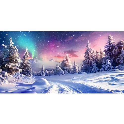 YongFoto Fish Tank Background - 48x18 inch Winter Snow Scene Aquarium Backdrop with Pine Forest, Rime, Starry Sky, Aurora for Reptile Terrarium & Bearded Dragon Habitat - color: Purple 5, size: 48x18in/120x45cm