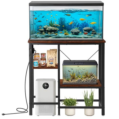 ZENY 20-29-37 Gallon Fish Tank Stand with 3-Tier Adjustable Storage Shelves and Power Outlet, Reptile Tank Stand, 30.7" L*13.7" W Tabletop, 400LBS Capacity