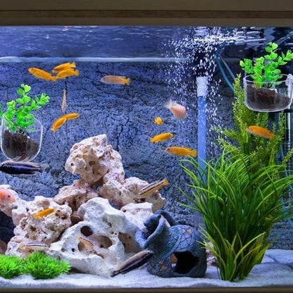 4 Pcs Aquarium Plant Pot Planter, Glass Fish Tank Plants Holder, Aquarium Decoration Plant Cup with Suction Cups for Fishes Tank Ornament Aquarium Décor Plastic Plants Fish and Aquatic Pets