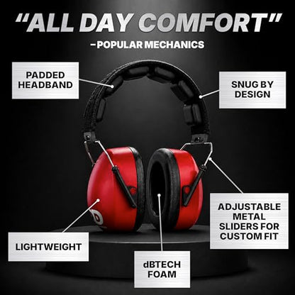 DECIBEL DEFENSE Ear Protection, 37 dB NRR Ear MuffS (SAFETY RED) - color: Safety Red, size: Regular