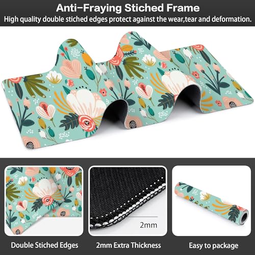 Colorful Flowers and Berries Desk Mat,Large Beautiful Floral Branches Gaming Keyboard Mouse Pad,Non-Slip Rubber Base Desk Pad Thick Stitched Edges Waterproof Mousepad Mouse Mat 31.5"x11.8" - color: Colorful Flowers and Berries