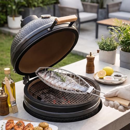 Fish Grill Baskets for Outdoor Grill Fish Grilling rack for Grill, BBQ Grilling Basket, Stainless Steel BBQ Grill Basket