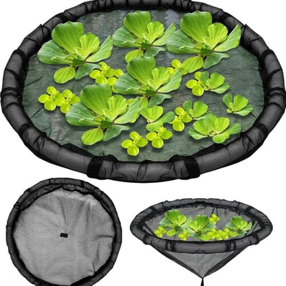 Floating Plant Protector for Ponds, Black Round Mesh Pond Corral with Lifting Ring, Fish Barrier & Floating Island Planter Ring, Protects Aquatic Plants from Birds (45cm/17.72inch)
