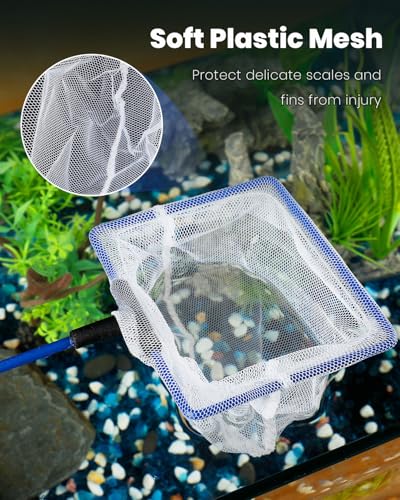 Pawfly Fish Net for Fish Tank, Fish Tank Net, Aquarium Net with Metal Handle and Plastic Mesh, Small Fish Net Minnow Net for Small Ponds, Freshwater and Saltwater, 3.8" x 3.3"