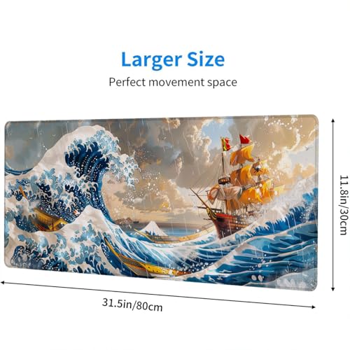 Anime Pirate Ship Desk Pad Mouse Pad The Great Wave Off Kanagawa Mouse Pad Large Mousepad Extended Laptop Keyboard Mat Gaming Desk Pad Mouse Mat Office Computer Keyboard Laptop Home 31.5"x11.8" - color: Anime Pirate Ship_009, size: 11.8" x 31.5"