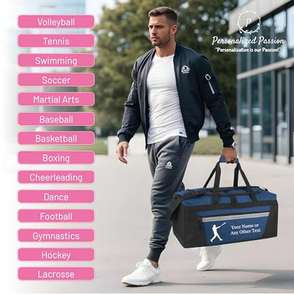 Personalized Sports Duffel Bags for Men and Women - 22” Customized Travel Duffle with Name & Lacrosse Design - Water Resistant Two-Toned Overnight Weekender Bag - Red - color: Red, style: Lacrosse