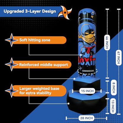 67inch Punching Bag for Kids, Inflatable Kids Boxing Set with Gloves, Fast Rebound Punching Bag for Practicing Karate, Taekwondo, MMA, Christmas/Birthday Gift for Boys Girls, Ages 6-14 - color: Blue