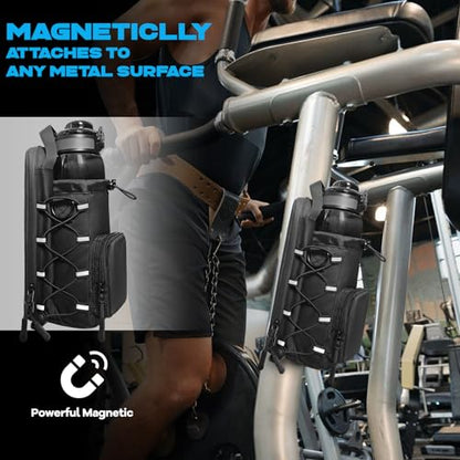 JACZZO Magnetic Gym Bag, Magnetic Water Bottle Holder & Small Gym Bag, Gym Gifts for Women and Men (Black, <40 OZ) - color: Black, size: M