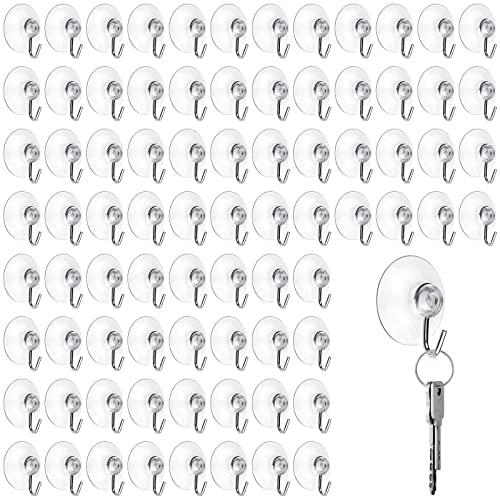 Mudder 80 Pcs Suction Cup Hooks Wall Clear Suction Cups with Metal Hooks Window Hangers for Glass Wall Towel Hangers Supplies Bathroom Glass Kitchen Decorations,3 lbs (45 mm) - size: 45 mm