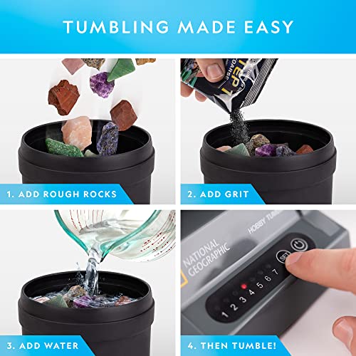 National Geographic Rock Tumbler Kit – Hobby Edition Includes Rough Gemstones, and 4 Polishing Grits, Great STEM Science Kit for Geology Enthusiasts, Rock Polisher for Kids and Adults - style: Hobby Kit