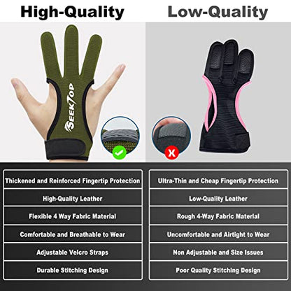 Seektop Archery Gloves Shooting Hunting Leather Three Finger Protector - color: Green, size: X-Large