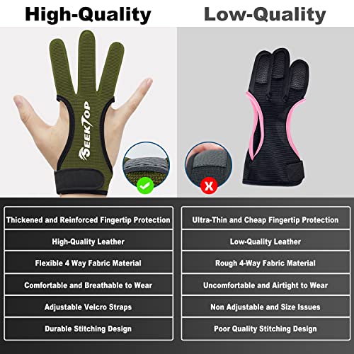 Seektop Archery Gloves Shooting Hunting Leather Three Finger Protector - color: Green, size: Large