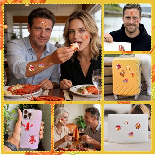 8 Sheets 200+ Crawfish Boil Temporary Tattoos Summer Seafood Lobster Crayfish Shrimp Tattoos Stickers Support Crayfish Boil Theme Birthday Party Favors Gifts Rewards Supplies - color: Crawfish Boil