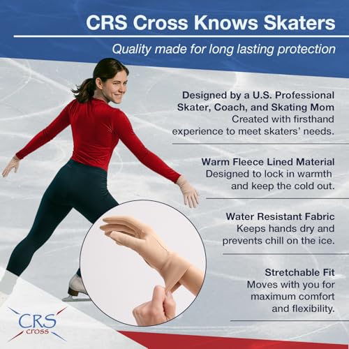 CRS Cross Padded Ice Skating Gloves. Warm Padded Protection. Figure Skating | Water Resistant Poly-Spandex Gloves. 3 Custom Pads Provide Protection for Skating, Dance, Roller, Cheer. Girls/Ladies Sizes - color: Tan, size: Youth Medium/Large