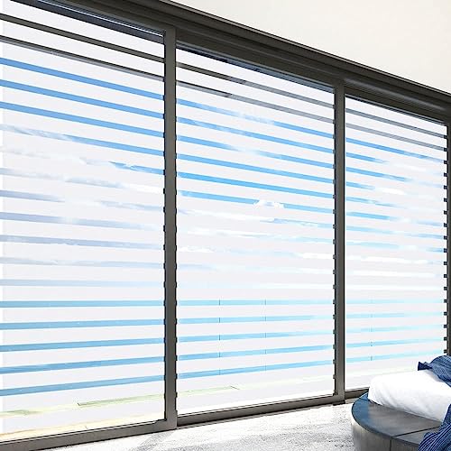 2/4 Stripe Frosted Window Film, Privacy Glass Window Sticker, Vinyl Decorative Window Decals, UV Protection Static Clings No-Glue Removable Window Film for Home Office Meeting Room(23.6 x 157.4 inch)