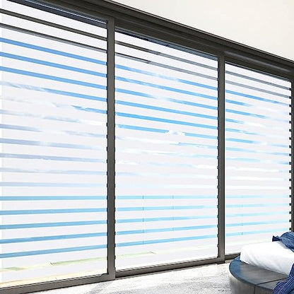 2/4 Stripe Frosted Window Film, Privacy Glass Window Sticker, Vinyl Decorative Window Decals, UV Protection Static Clings No-Glue Removable Window Film for Home Office Meeting Room(23.6 x 157.4 inch)