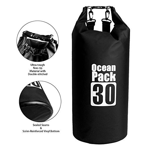 Dry Sack/Waterproof Bag for Boating, Kayaking, Hiking, Snowboarding, Camping, Rafting, Fishing and Backpacking (Black, 30L) - color: Black, size: 30L