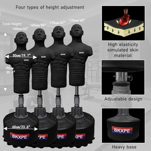 Punching Dummy Freestanding Silicone Punching Bag with Telescopic Height - color: Black