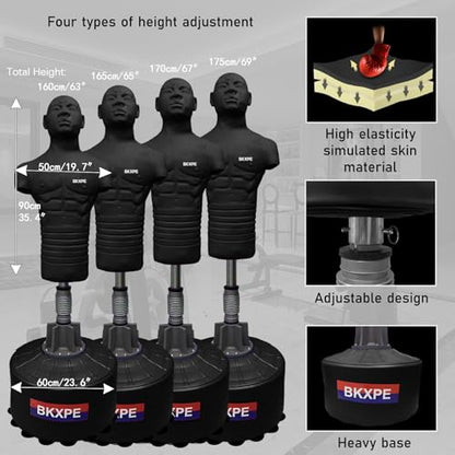 Punching Dummy Freestanding Silicone Punching Bag with Telescopic Height - color: Black