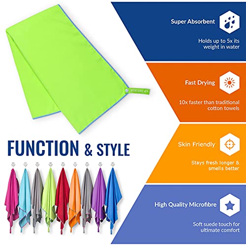 VENTURE 4TH Quick Dry Travel Towel, Ultra Soft Microfiber - 3 Sizes - color: Green Blue, size: 60.00" x 31.50"