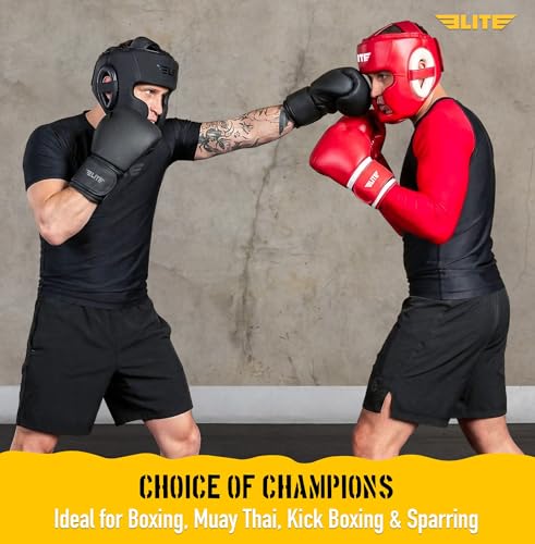 Elite Sports Boxing Headgear Men, Boxing Head Guard Sparring Gear, MMA Headgear Kickboxing Muay Thai Training Helmet, Protective Fighting Gear, Adjustable Face Protection - color: Black