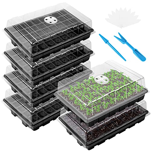 Elcoho 6 Pack Seed Starter Tray Kit 40 Cells Seedling Trays with Humidity Dome and Base Mini Propagator Plant Nursery Pots Total 240 Cells for Greenhouse Plants Growing, Black - color: Black