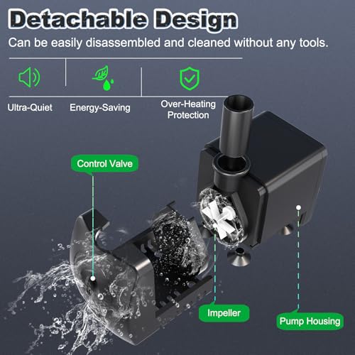 Submersible Pump 130GPH Ultra Quiet 4ft High Lift for Fountains, Hydroponics, Ponds, Aquariums & More…