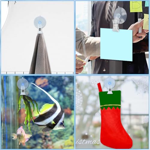 Saycker 8 Pcs Suction Cup Clips, Clear Wall Suction Cup Clip for Windows, Plastic Window Glass Suction Cup Holder with Clip, Clamps Holder Business Cards Clamp for Bathroom Kitchen Window