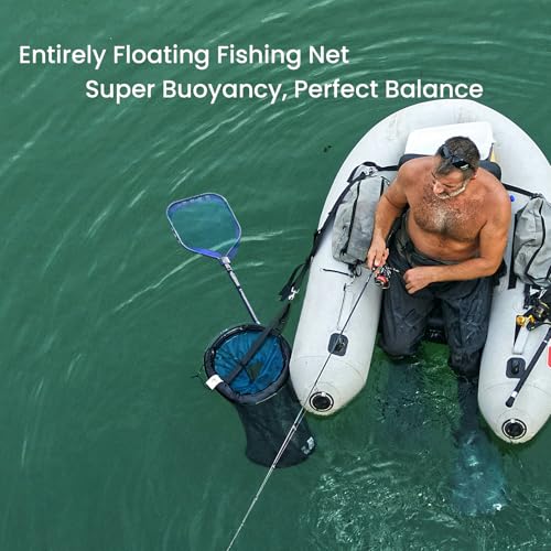 Floating Lightweight Fishing Net with Telescopic Pole Handle, 20'' Deep Net, Rubber Coat Landing Net Freshwater Saltwater, 39'' Foldable Extendable Dip, Boat Kayak for Catch Release