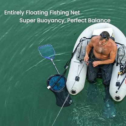 Floating Lightweight Fishing Net with Telescopic Pole Handle, 20'' Deep Net, Rubber Coat Landing Net Freshwater Saltwater, 39'' Foldable Extendable Dip, Boat Kayak for Catch Release