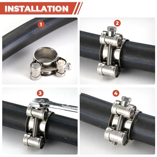 AKIHISA T-Bolt Hose Clamp,44-47mm OD Range 304 Stainless Steel Pipe Strap Clamp, Adjustable Heavy Duty Tube Clamp (4Pack, 1.73" to 1.85") - size: 44-47mm 4pack