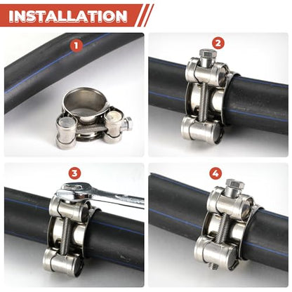 AKIHISA T-Bolt Hose Clamp,44-47mm OD Range 304 Stainless Steel Pipe Strap Clamp, Adjustable Heavy Duty Tube Clamp (4Pack, 1.73" to 1.85") - size: 44-47mm 4pack