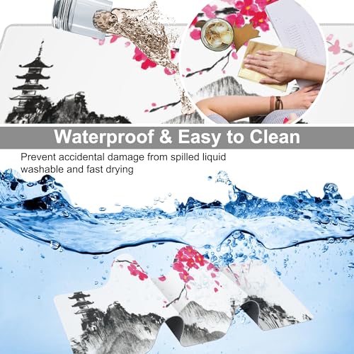 Chinese Ink Painting Desk Mat,Large Abstract Landscape Painting Gaming Keyboard Mouse Pad,Non-Slip Rubber Base Desk Pad Thick Stitched Edges Waterproof Mousepad Mouse Mat 31.5"x11.8" - color: Chinese Ink Painting