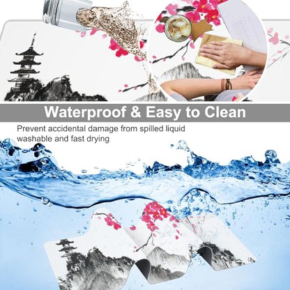 Chinese Ink Painting Desk Mat,Large Abstract Landscape Painting Gaming Keyboard Mouse Pad,Non-Slip Rubber Base Desk Pad Thick Stitched Edges Waterproof Mousepad Mouse Mat 31.5"x11.8" - color: Chinese Ink Painting