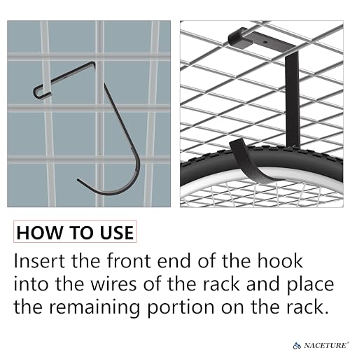 Garage Ceiling Rack Bike Hooks, 8 Pack Storage Hooks (Flat Hook) | For garage ceiling storage racks to hang bicycles, ladders and equipment. - color: Flat Hook 8 Pack