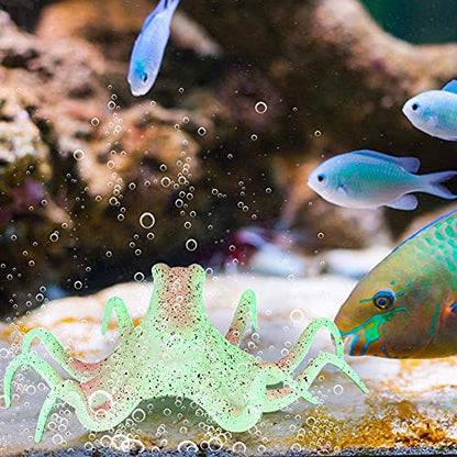 Aquarium Octopus Decoration Fish Fluorescent Octopus Ornament Artificial Silicone Simulation Octopus with Suction Cup(Green)