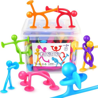 OleOletOy Suction Fidget Toys for Kids: 21 Pack Stretchy Suction Cup Sensory Toys - Bulk Fidgets for Kids Autism ADHD Classroom Prizes Party Favors - Travel Toys for Car Windows Road Trips - style: 21pcs
