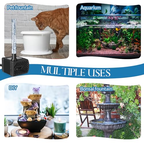 12 Set Mini Fountain Pump 50 GPH 3W Small Submersible Water Pump with 3.3 ft Tube Electric Quiet Aquarium aspirator for Fish Tank, Pond, Pool, Aquariums, Pet Fountain Hydroponics